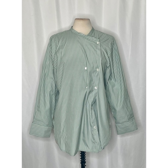 ROUCHA Green White Twist Stripe Shirt Double Breasted Academia BB Medium Short - Picture 1 of 12